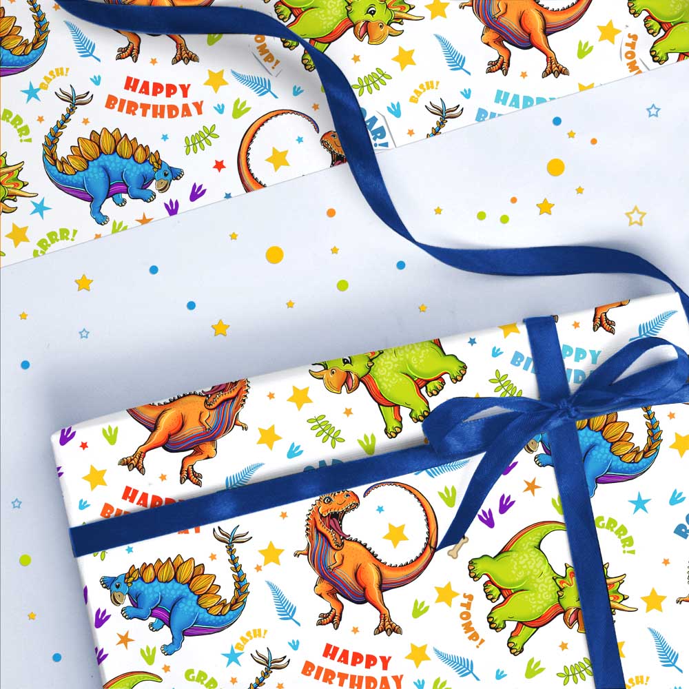 Happy Birthday Dinosaur Wrapping Paper 1 x Gift Wrap Sheet